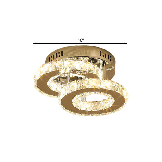 Modern Led Corridor Semi - Light Fixture In Stainless Steel With Clear Crystal Blocks - Ceiling