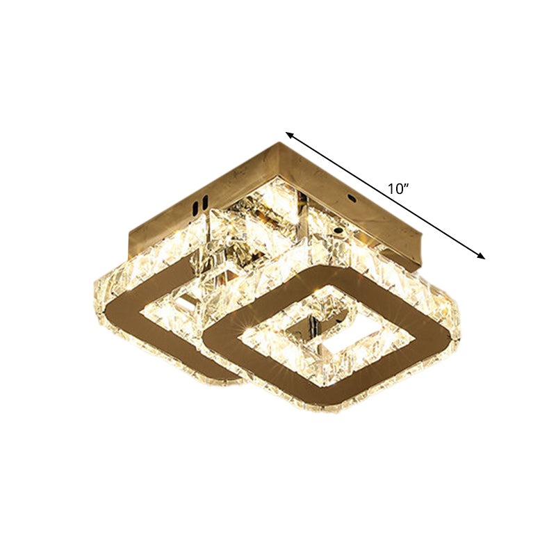 Modern Led Corridor Semi - Light Fixture In Stainless Steel With Clear Crystal Blocks - Ceiling