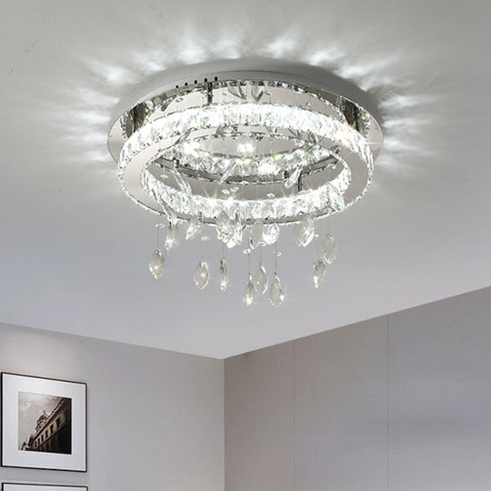 Led Ring Semi Flush Contemporary Stainless - Steel Ceiling Mount With Clear Rectangular - Cut