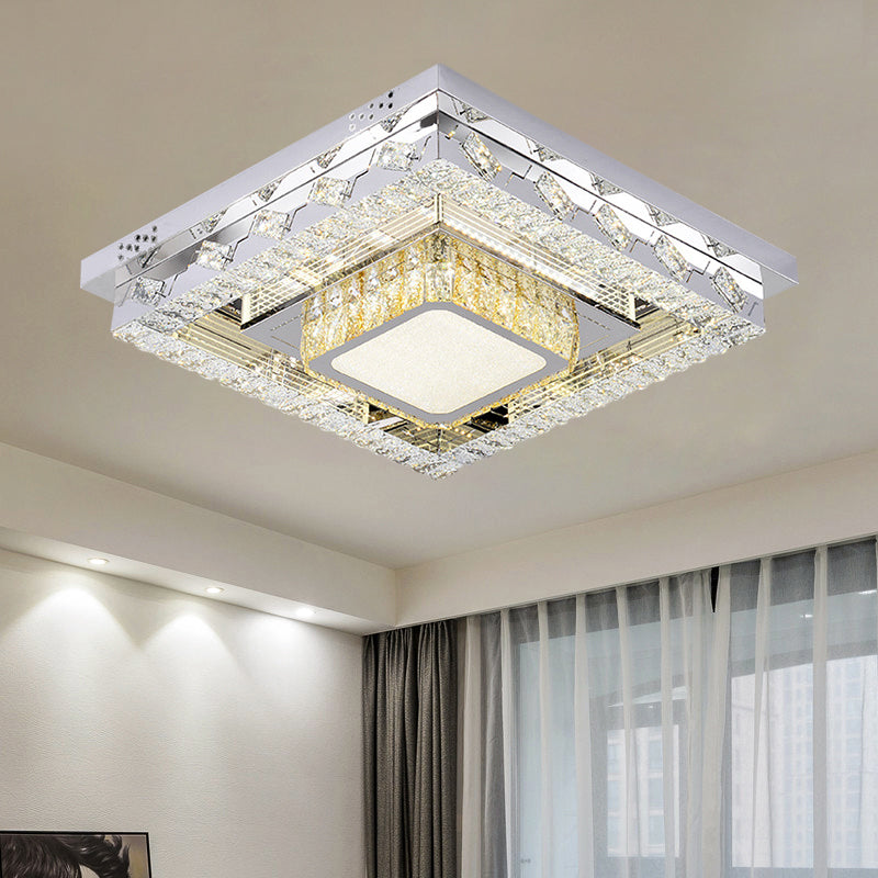 Led Stainless - Steel Flush Mount Crystal Block Ceiling Light Fixture