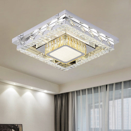 Led Stainless - Steel Flush Mount Crystal Block Ceiling Light Fixture