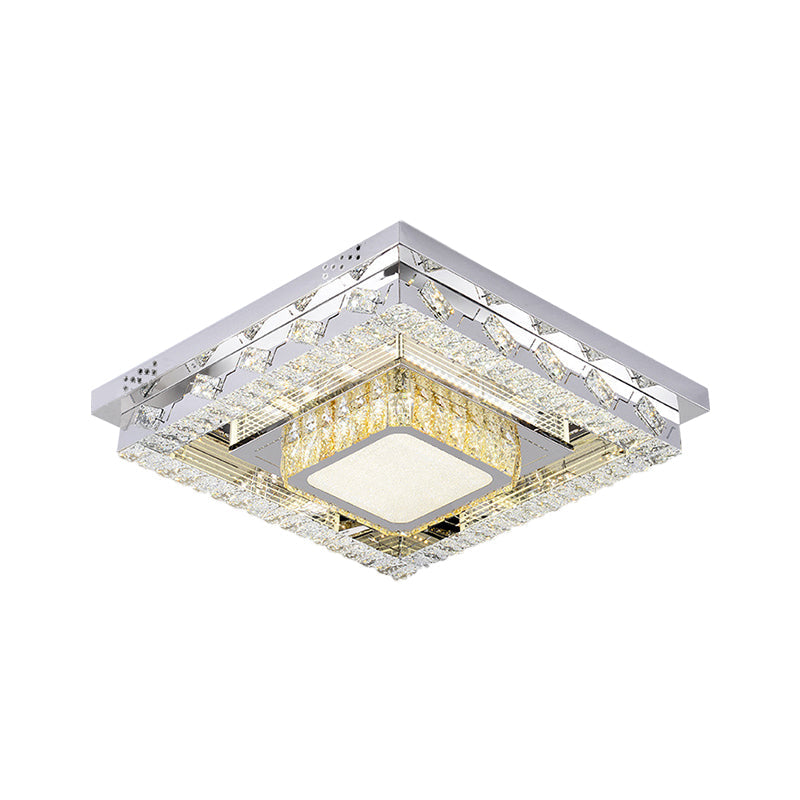 Led Stainless - Steel Flush Mount Crystal Block Ceiling Light Fixture
