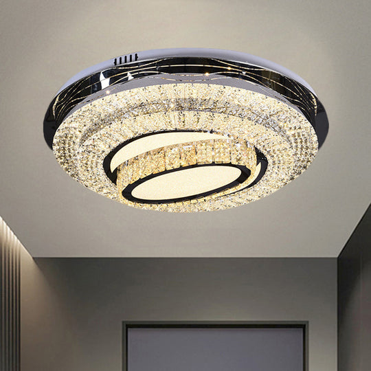 Modern Stainless - Steel Led Ceiling Mount - Clear Crystal Block Circular Flush Light For Great Room