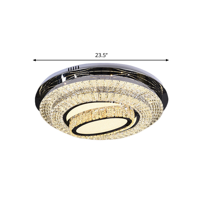 Modern Stainless - Steel Led Ceiling Mount - Clear Crystal Block Circular Flush Light For Great Room
