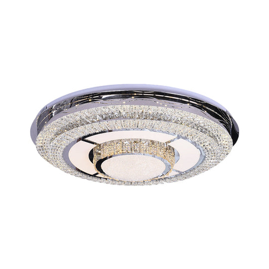 Modern Led Flush Mount Ceiling Lamp With Clear Rectangular - Cut Crystals In Stainless - Steel