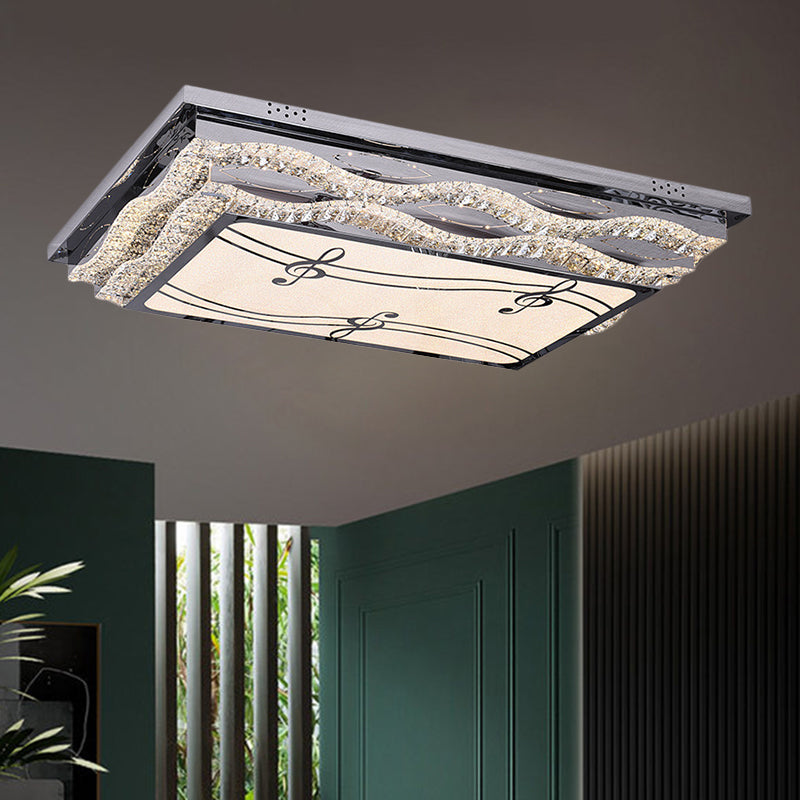 Clear Crystal Led Ceiling Light: Modern Stainless - Steel Flushmount For Bedchamber With Note