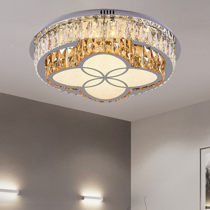 Modern Led Flush Mount Ceiling Light With Clear Cut Crystals And Stainless - Steel Design / Flower