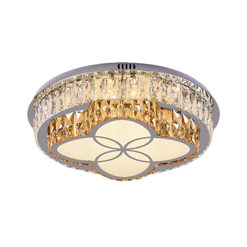 Modern Led Flush Mount Ceiling Light With Clear Cut Crystals And Stainless - Steel Design