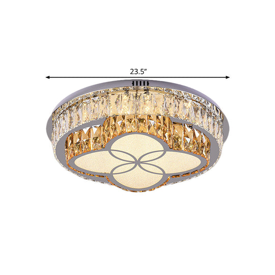 Modern Led Flush Mount Ceiling Light With Clear Cut Crystals And Stainless - Steel Design