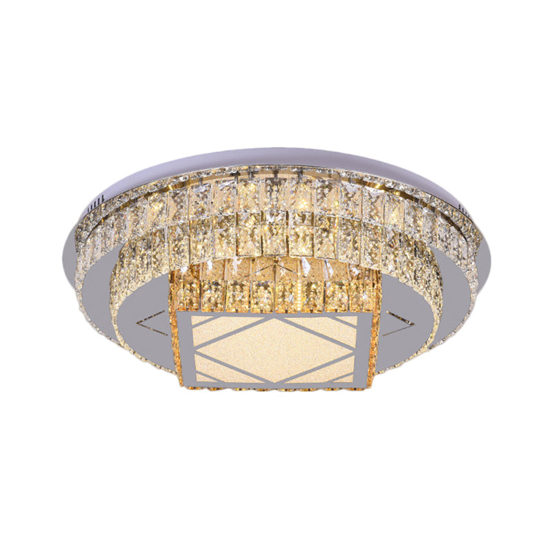 Modern Led Flush Mount Ceiling Light With Clear Cut Crystals And Stainless - Steel Design