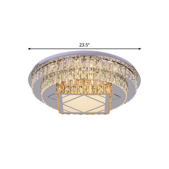 Modern Led Flush Mount Ceiling Light With Clear Cut Crystals And Stainless - Steel Design