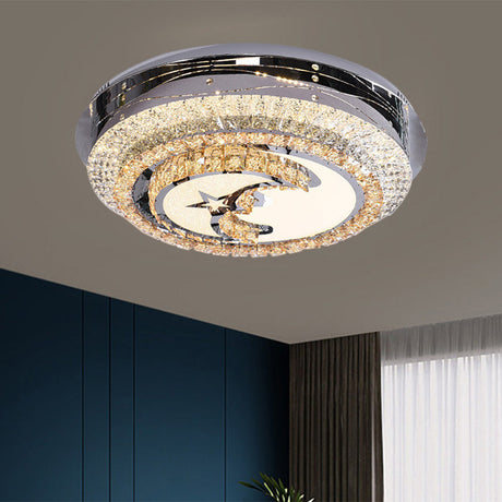Stylish Led Flush Mount Light With Stainless Steel And Crystals In Half-Moon Design Stainless-Steel