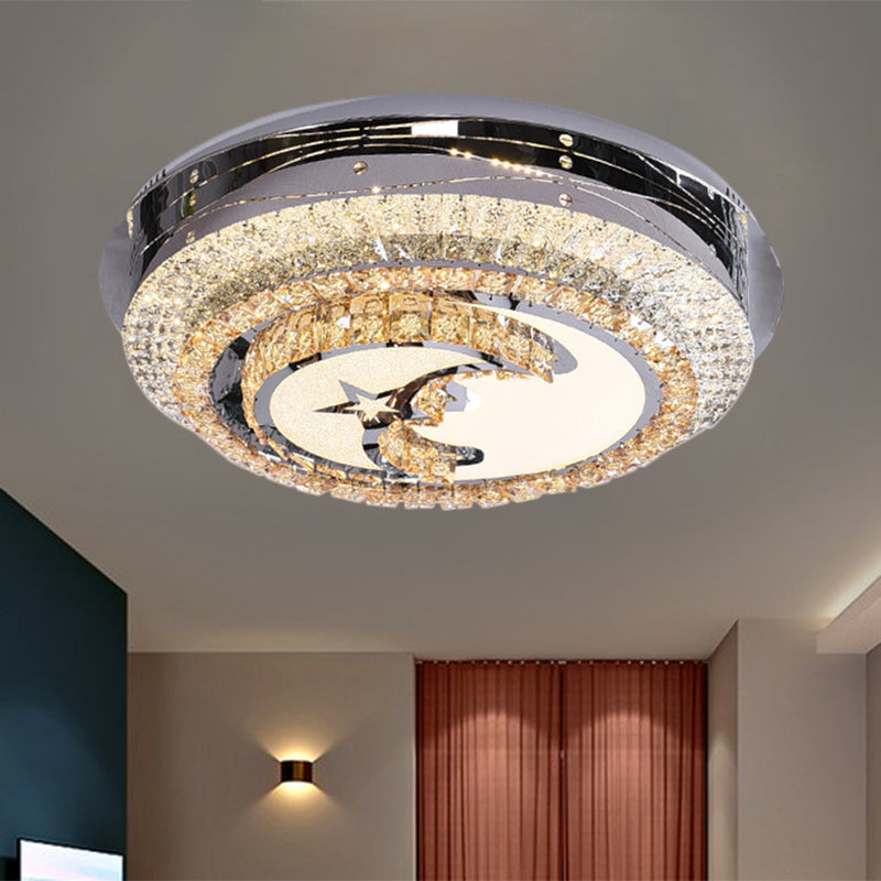 Stylish Led Flush Mount Light With Stainless Steel And Crystals In Half - Moon Design