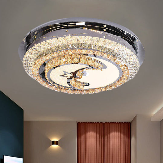 Stylish Led Flush Mount Light With Stainless Steel And Crystals In Half - Moon Design