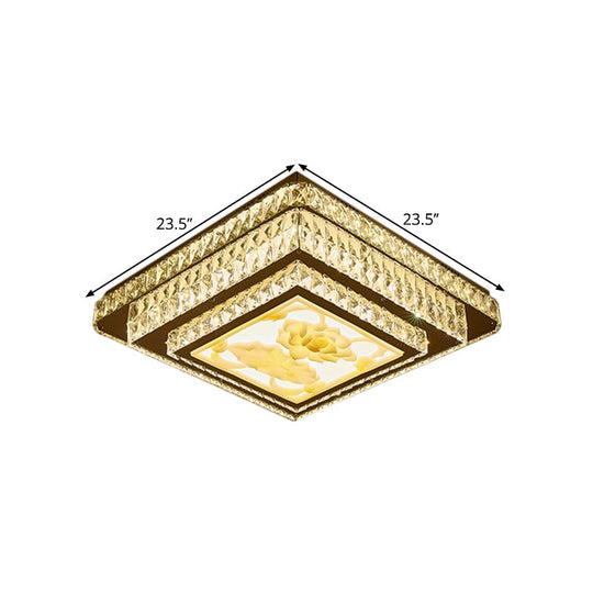 Modern Stainless-Steel Flush Mount Bedroom Led Ceiling Light With Clear Rectangular-Cut Crystals