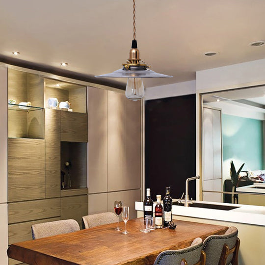 Industrial Farmhouse Pendant Light With Brass Finish And Hanging Cord