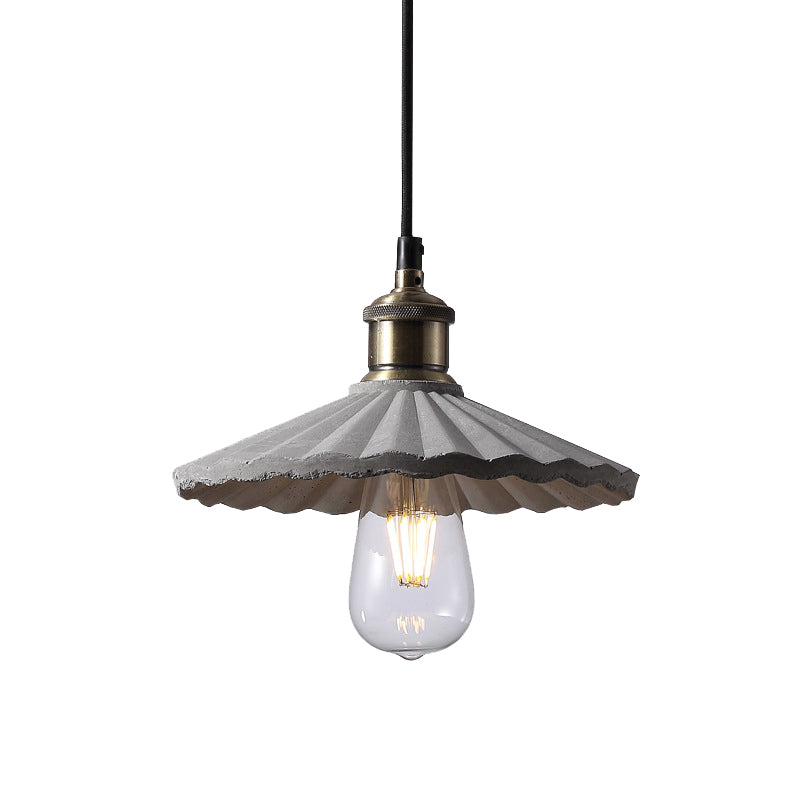 Gray Scalloped Industrial Cement Hanging Light Fixture For Kitchen - 1-Light Suspension