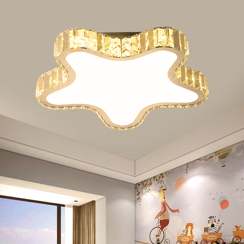 Modern Stainless-Steel Led Flushmount Ceiling Lamp With Clear Rectangular-Cut Crystals