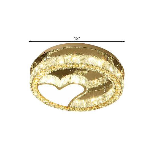 Modern Led Heart Design Ceiling Lamp With Clear Crystal Blocks And Stainless-Steel Finish -