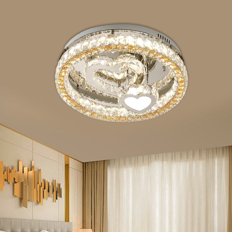 Modern Led Heart Design Ceiling Lamp With Clear Crystal Blocks And Stainless-Steel Finish -