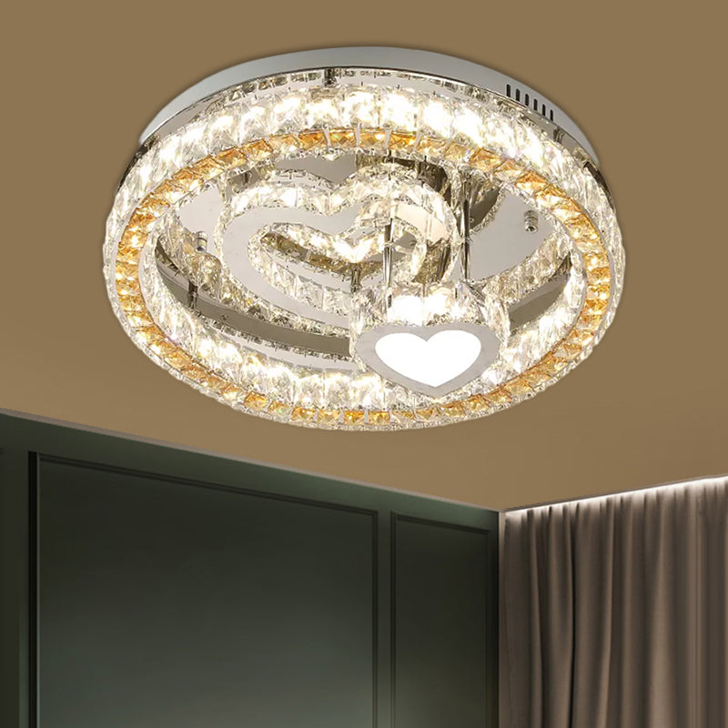 Modern Led Heart Design Ceiling Lamp With Clear Crystal Blocks And Stainless-Steel Finish -