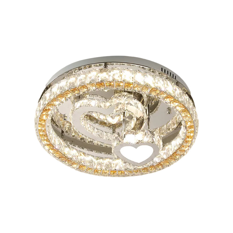 Modern Led Heart Design Ceiling Lamp With Clear Crystal Blocks And Stainless-Steel Finish -