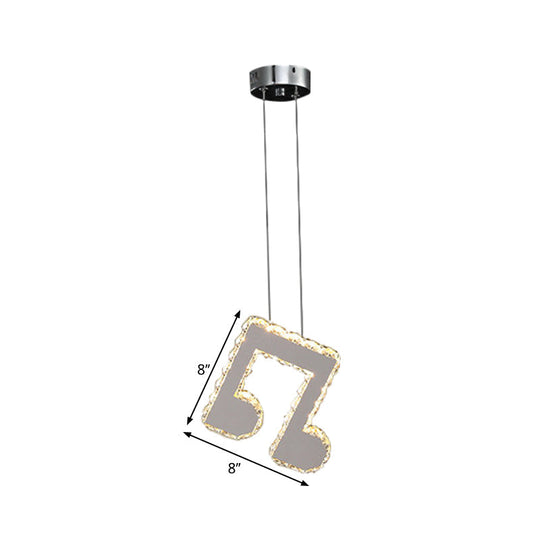Led Music Note Pendant Light - Contemporary Stainless-Steel Clear Cut Crystal Mini Hanging Lamp