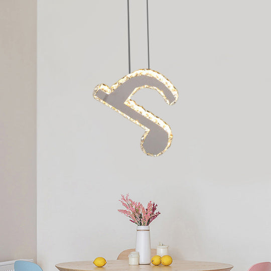 Led Music Note Pendant Light - Contemporary Stainless-Steel Clear Cut Crystal Mini Hanging Lamp
