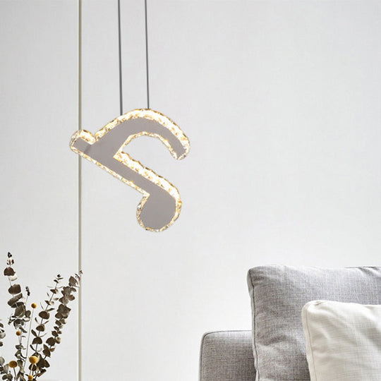 Led Music Note Pendant Light - Contemporary Stainless-Steel Clear Cut Crystal Mini Hanging Lamp