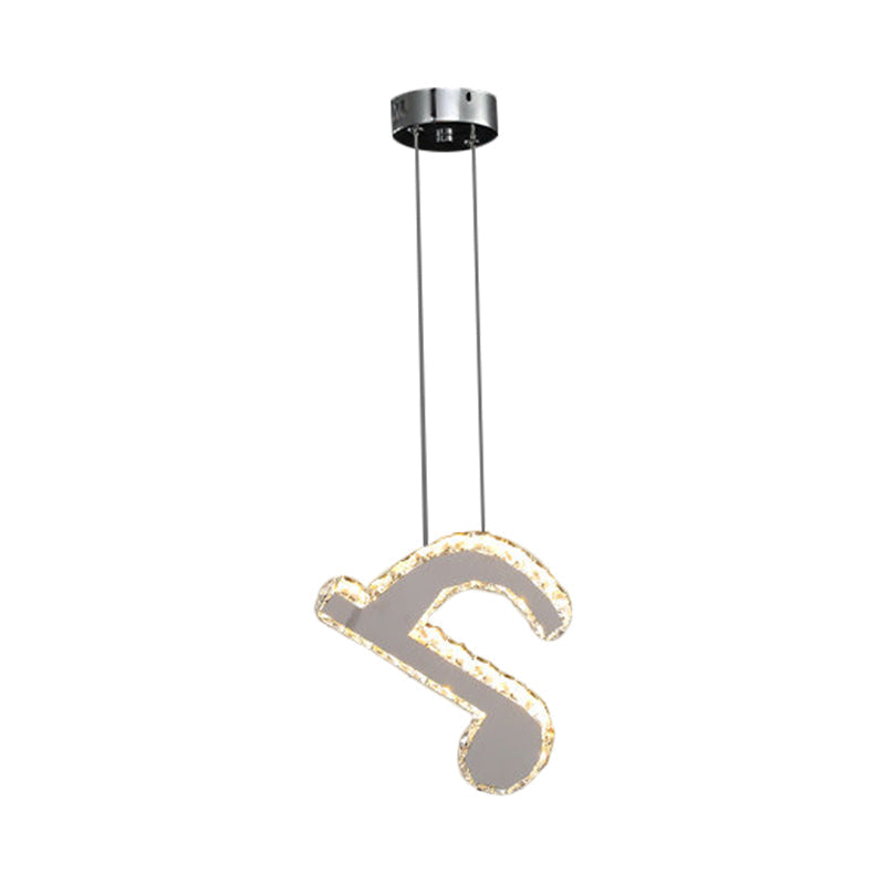 Led Music Note Pendant Light - Contemporary Stainless-Steel Clear Cut Crystal Mini Hanging Lamp