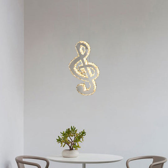 Led Music Note Pendant Light - Contemporary Stainless-Steel Clear Cut Crystal Mini Hanging Lamp