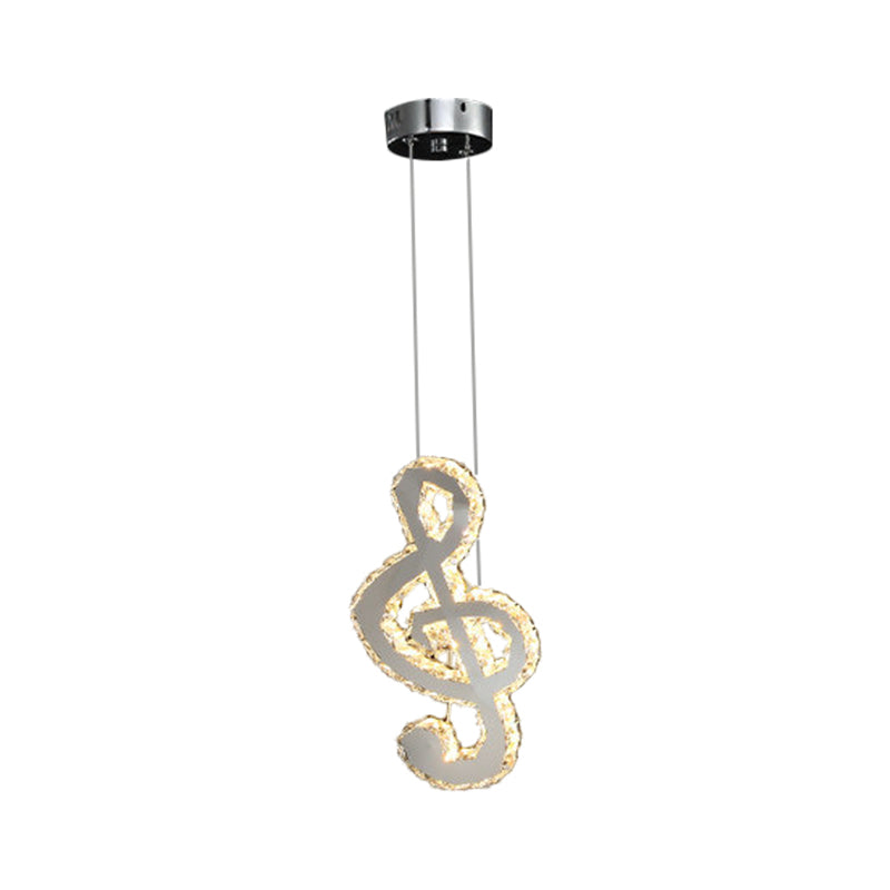 Led Music Note Pendant Light - Contemporary Stainless-Steel Clear Cut Crystal Mini Hanging Lamp