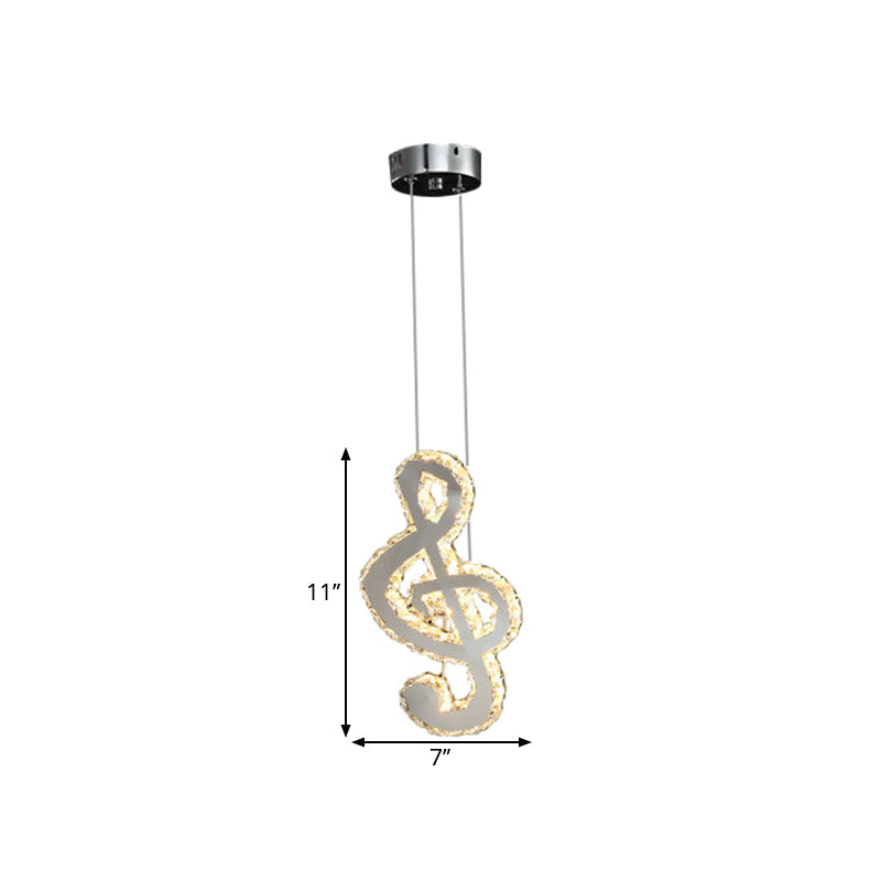 Led Music Note Pendant Light - Contemporary Stainless-Steel Clear Cut Crystal Mini Hanging Lamp