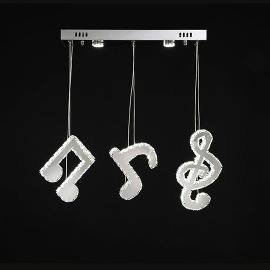 Modern Stainless Steel Led Pendant Light With Clear Crystals And Musical Note Suspension