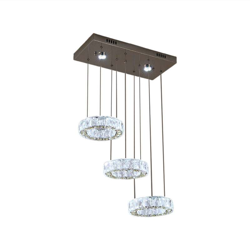 Modern Crystal Led Pendant Light Kit With 3 Rings - Stainless Steel