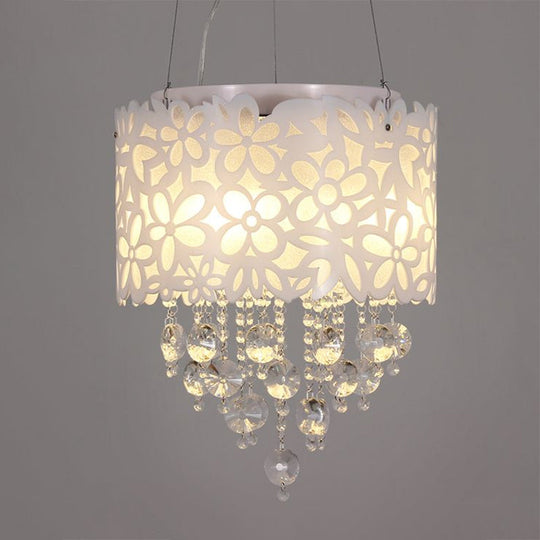 Contemporary 4-Head Metal Chandelier With Crystal Droplets In White