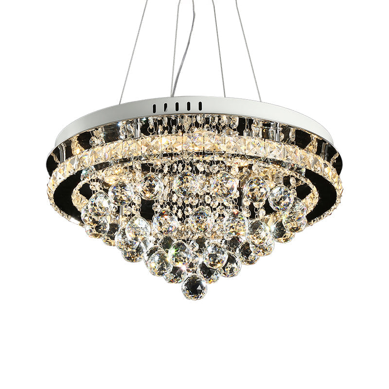 Modern Led Crystal Cone Chandelier – Chrome Downlight Pendant For Sitting Room