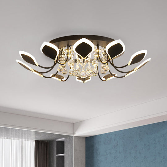 Modern Black/White Crystal Ceiling Light With Raindrop Shade – 10/12 Heads Parlor Flush Mount
