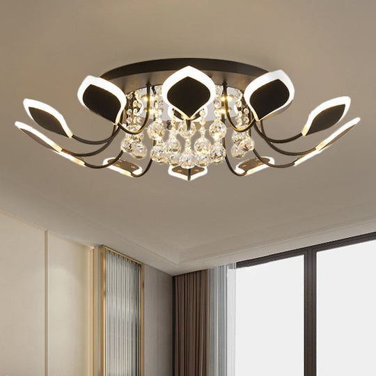Modern Black/White Crystal Ceiling Light With Raindrop Shade – 10/12 Heads Parlor Flush Mount