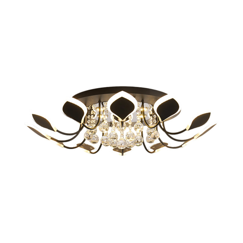 Modern Black/White Crystal Ceiling Light With Raindrop Shade – 10/12 Heads Parlor Flush Mount