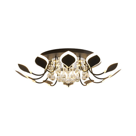 Modern Black/White Crystal Ceiling Light With Raindrop Shade 10/12 Heads Parlor Flush Mount Lamp