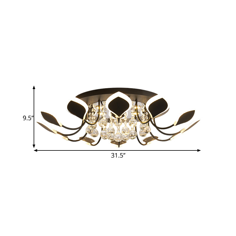 Modern Black/White Crystal Ceiling Light With Raindrop Shade – 10/12 Heads Parlor Flush Mount