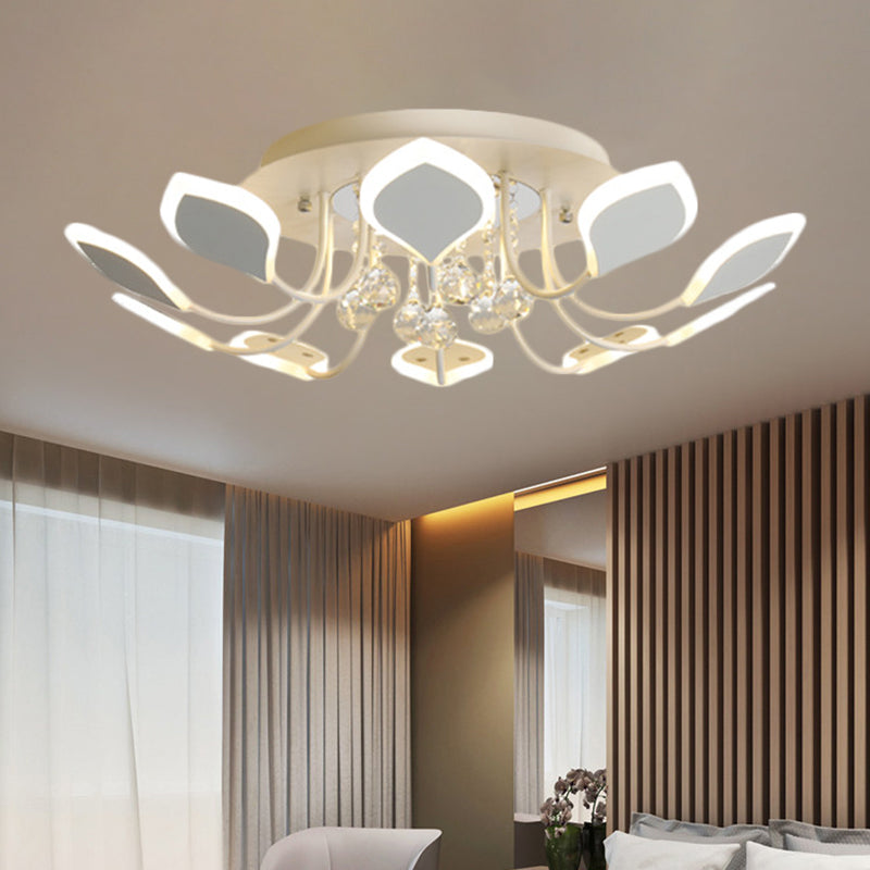 Modern Black/White Crystal Ceiling Light With Raindrop Shade – 10/12 Heads Parlor Flush Mount