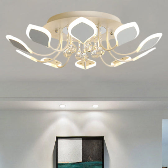 Modern Black/White Crystal Ceiling Light With Raindrop Shade – 10/12 Heads Parlor Flush Mount