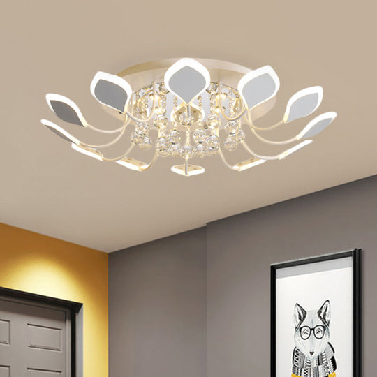 Modern Black/White Crystal Ceiling Light With Raindrop Shade – 10/12 Heads Parlor Flush Mount