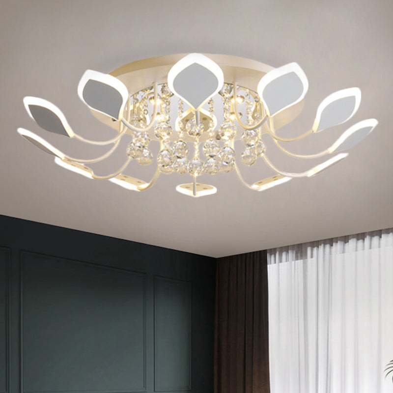 Modern Black/White Crystal Ceiling Light With Raindrop Shade – 10/12 Heads Parlor Flush Mount