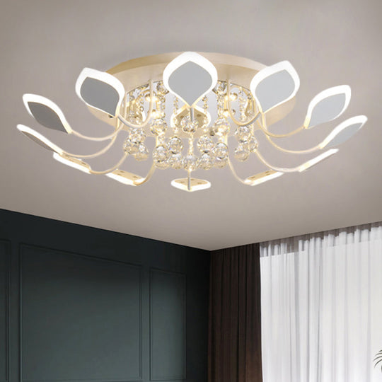 Modern Black/White Crystal Ceiling Light With Raindrop Shade – 10/12 Heads Parlor Flush Mount