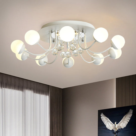 Hand-Cut Crystal Sphere Ceiling Light With Modern Design: 10/12-Head Black/White Mounting For Parlor