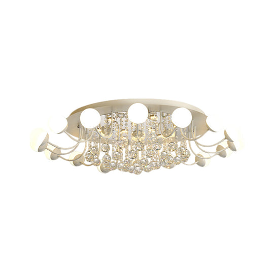 Hand-Cut Crystal Sphere Ceiling Light With Modern Design: 10/12-Head Black/White Mounting For