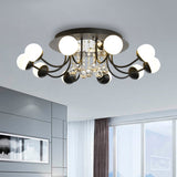 Hand-Cut Crystal Sphere Ceiling Light With Modern Design: 10/12-Head Black/White Mounting For Parlor